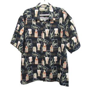 Batik Bay Hawaiian Camp Shirt Size XXL Blue Cocktail Beer Leaf Tropical Tiki Bar